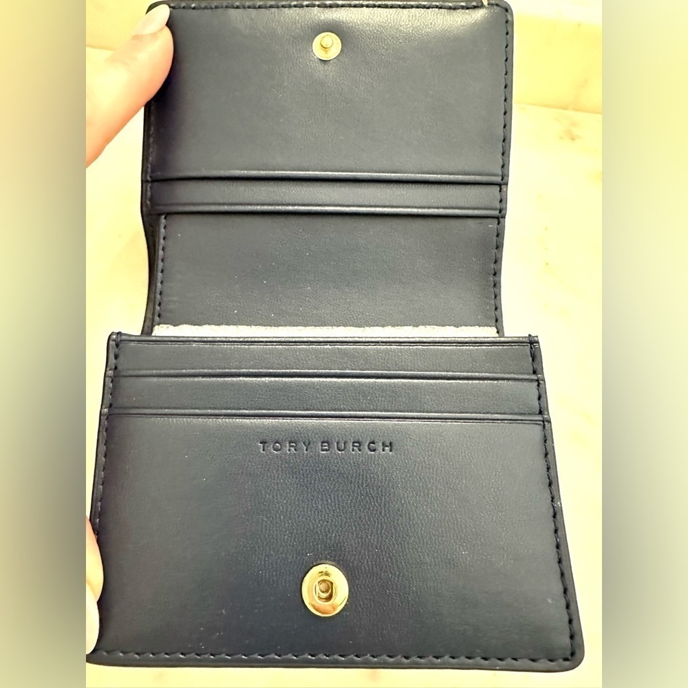 Tory Burch Parker foldable mini wallet card case - new! Cardamon and Navy - Picture 3 of 4